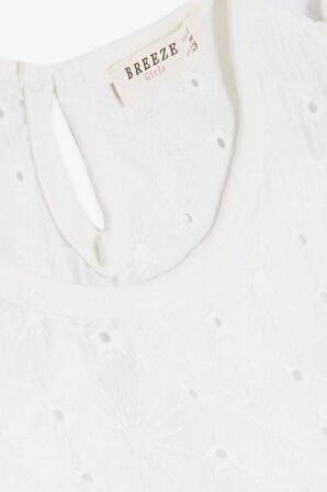 BREEZE Kız Çocuk Tişört Fırfırlı Nakışlı 4-8 Yaş, Ekru