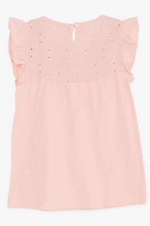 BREEZE Kız Çocuk Tişört Fırfırlı Nakışlı 4-8 Yaş, Somon