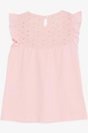 Breeze Kız Çocuk Tişört Fırfırlı Nakışlı 4-8 Yaş, Pembe