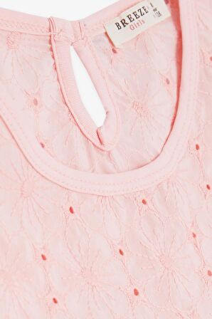 Breeze Kız Çocuk Tişört Fırfırlı Nakışlı 4-8 Yaş, Pembe
