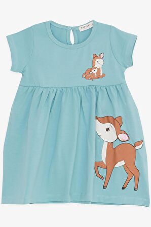 BREEZE Kız Çocuk Elbise Sevimli Ceylan Baskılı 1.5-5 Yaş, Mint Yeşili