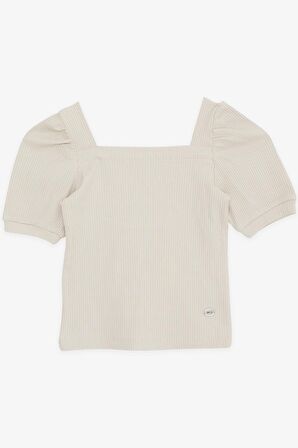 BREEZE Kız Çocuk Crop Tişört Kare Yaka 8-14 Yaş, Bej