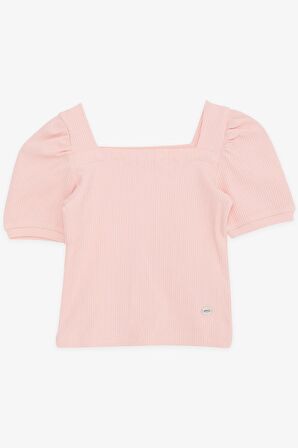 BREEZE Kız Çocuk Crop Tişört Kare Yaka 8-14 Yaş, Somon