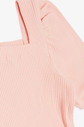 BREEZE Kız Çocuk Crop Tişört Kare Yaka 8-14 Yaş, Somon