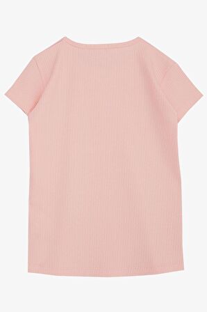 Breeze Kız Çocuk Tişört Güpürlü Fitilli 4-8 Yaş, Somon