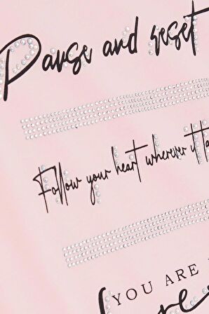 BREEZE Kız Çocuk Tişört Taşlı Yazı Baskılı 8-14 Yaş, Somon