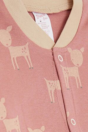 Breeze Kız Bebek Patikli Tulum Sevimli Ceylancık Desenli 0-3 Ay-6 Ay, Gülkurusu