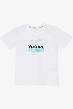 BREEZE GİRLS & BOYS Erkek Çocuk Tişört Renkli Yazı Baskılı 8-14 Yaş, Beyaz