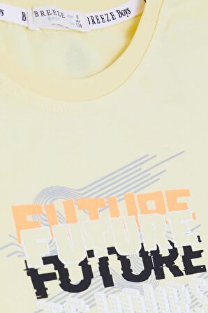 BREEZE GİRLS & BOYS Erkek Çocuk Tişört Renkli Yazı Baskılı 8-14 Yaş, Sarı