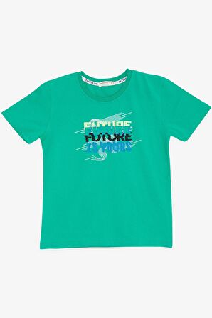 BREEZE GİRLS & BOYS Erkek Çocuk Tişört Renkli Yazı Baskılı 8-14 Yaş, Yeşil