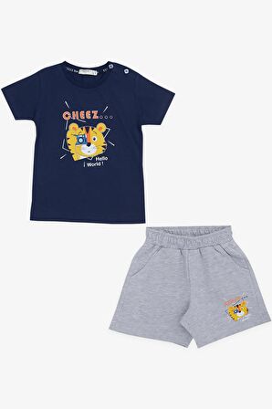 BREEZE GİRLS & BOYS Erkek Çocuk Şortlu Takım Fotoğrafçı Aslancık Baskılı 1-4 Yaş, Lacivert