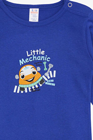 Breeze Erkek Bebek Çıtçıtlı Zıbın Body Küçük Tamirci Baskılı 9 Ay-3 Yaş, Saks Mavisi