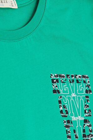 BREEZE GİRLS & BOYS Erkek Çocuk Tişört Yazı Baskılı 8-14 Yaş, Yeşil