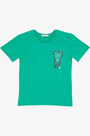 BREEZE GİRLS & BOYS Erkek Çocuk Tişört Yazı Baskılı 8-14 Yaş, Yeşil
