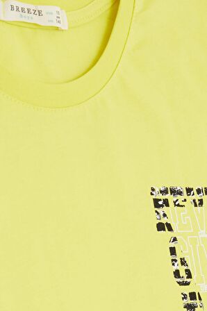 BREEZE GİRLS & BOYS Erkek Çocuk Tişört Yazı Baskılı 8-14 Yaş, Sarı