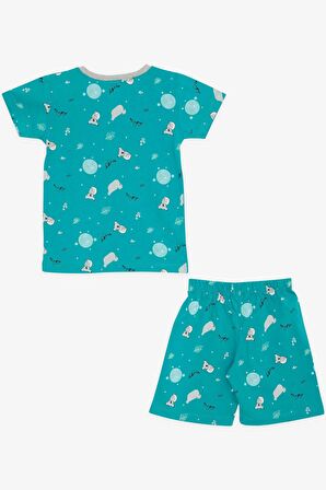BREEZE GİRLS & BOYS Erkek Bebek Şortlu Pijama Takımı Kuala Desenli 9 Ay-3 Yaş, Petrol Yeşili