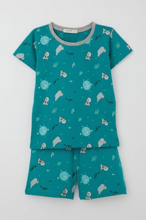 Breeze Girls & Boys Erkek Bebek Şortlu Pijama Takımı Kuala Desenli 9 Ay-3 Yaş, Petrol Yeşili