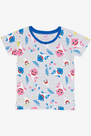 Breeze Kız Bebek Pijama Takımı Renkli Köpekbalığı Desenli 9 Ay-3 Yaş, Açık Gri Melanj