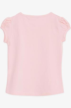 BREEZE Kız Çocuk Tişört Cebi Tül Çiçek Nakışlı 4-9 Yaş, Pembe