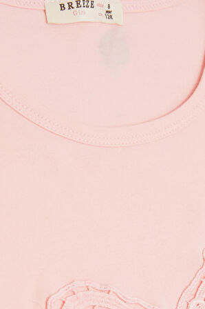 Breeze Kız Çocuk Tişört Kalp Çiçek Nakışlı 4-8 Yaş, Pembe