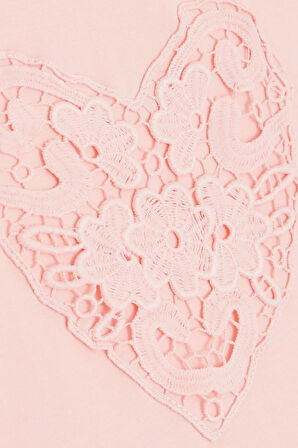 Breeze Kız Çocuk Tişört Kalp Çiçek Nakışlı 4-8 Yaş, Pembe