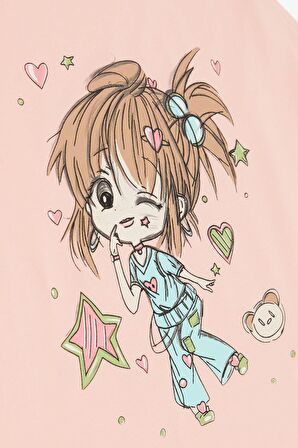 BREEZE Kız Çocuk Tişört Çılgın Kız Baskılı Kolları Nakış Güpürlü 1.5-5 Yaş, Somon