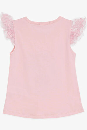 Breeze Kız Çocuk Tişört Çılgın Kız Baskılı Kolları Nakış Güpürlü 1.5-5 Yaş, Pembe