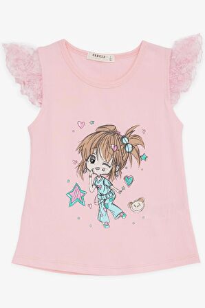 BREEZE Kız Çocuk Tişört Çılgın Kız Baskılı Kolları Nakış Güpürlü 1.5-5 Yaş, Pembe