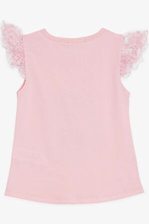 BREEZE Kız Çocuk Tişört Çılgın Kız Baskılı Kolları Nakış Güpürlü 1.5-5 Yaş, Pembe