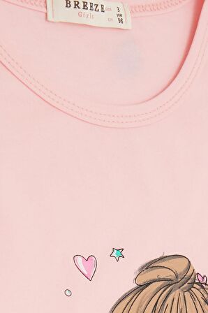 BREEZE Kız Çocuk Tişört Çılgın Kız Baskılı Kolları Nakış Güpürlü 1.5-5 Yaş, Pembe