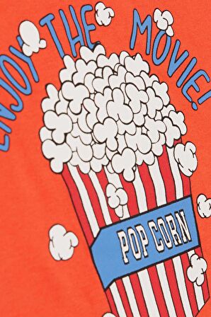 BREEZE GİRLS & BOYS Erkek Çocuk Tişört Pop Corn Baskılı 2-6 Yaş, Mercan