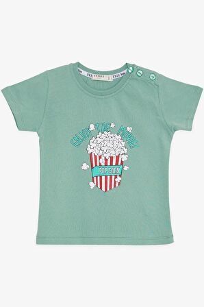 BREEZE GİRLS & BOYS Erkek Çocuk Tişört Pop Corn Baskılı 2-6 Yaş, Mint Yeşili