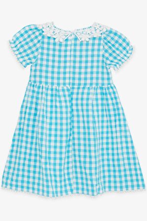 BREEZE Kız Çocuk Elbise Ekose Desenli Güpürlü 2-6 Yaş, Turkuaz