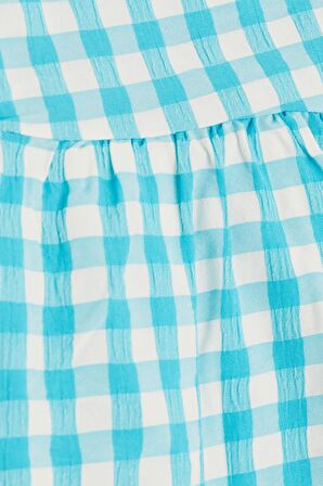 BREEZE Kız Çocuk Elbise Ekose Desenli Güpürlü 2-6 Yaş, Turkuaz