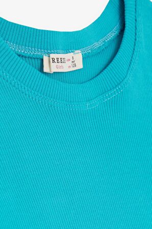 BREEZE Kız Çocuk Tişört Yanları Büzgülü 8-14 Yaş, Turkuaz