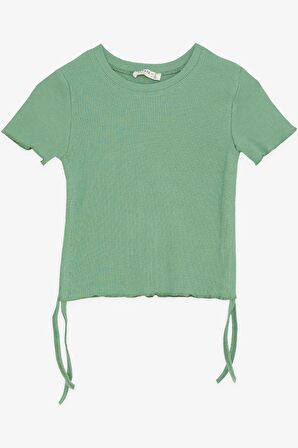 BREEZE Kız Çocuk Tişört Yanları Büzgülü 8-14 Yaş, Yeşil