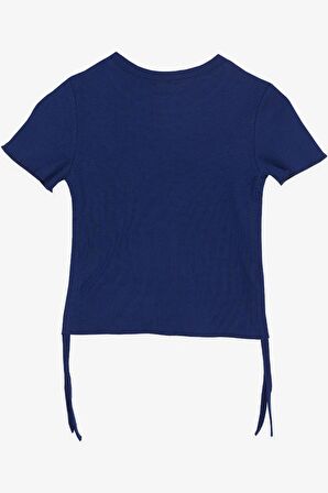 Breeze Kız Çocuk Tişört Yanları Büzgülü 8-14 Yaş, Koyu Mavi