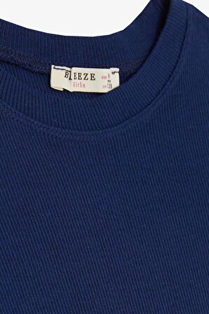 Breeze Kız Çocuk Tişört Yanları Büzgülü 8-14 Yaş, Koyu Mavi