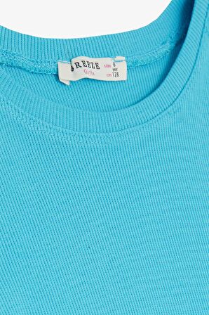 BREEZE Kız Çocuk Tişört Yanları Büzgülü 8-14 Yaş, Açık Mavi