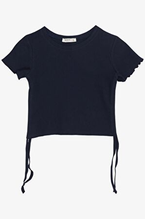 BREEZE Kız Çocuk Tişört Yanları Büzgülü 8-14 Yaş, Lacivert