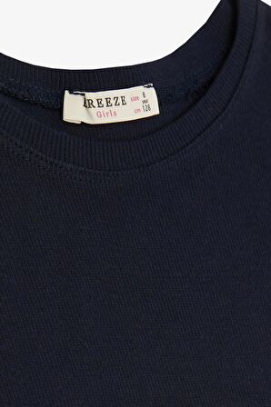 BREEZE Kız Çocuk Tişört Yanları Büzgülü 8-14 Yaş, Lacivert