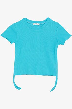 BREEZE Kız Çocuk Tişört Yanları Büzgülü 8-14 Yaş, Turkuaz