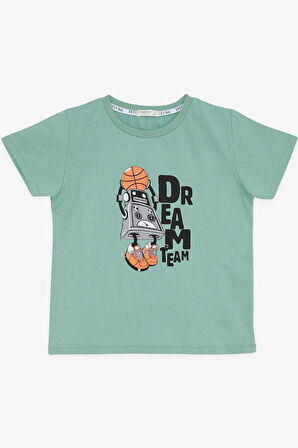 Breeze Girls & Boys Erkek Çocuk Tişört Rüya Takım Temalı Basketçi Robot Baskılı 4-8 Yaş, Mint Yeşili