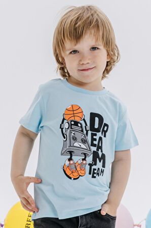 BREEZE GİRLS & BOYS Erkek Çocuk Tişört Rüya Takım Temalı Basketçi Robot Baskılı 4-8 Yaş, Açık Mavi