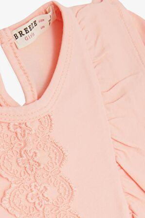 BREEZE Kız Bebek Tişört Fırfırlı Nakışlı Güpürlü 6 Ay-2 Yaş, Somon