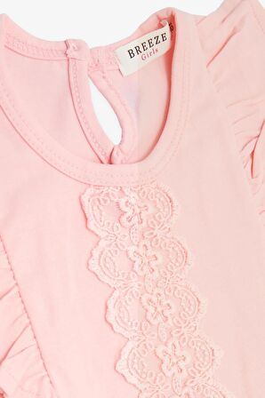 BREEZE Kız Bebek Tişört Fırfırlı Nakışlı Güpürlü 6 Ay-2 Yaş, Pembe