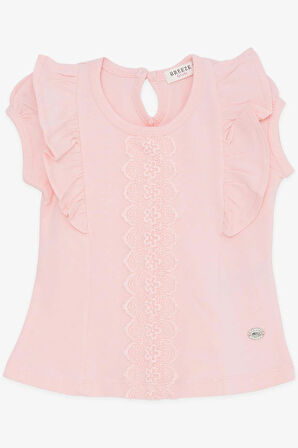 Breeze Kız Bebek Tişört Fırfırlı Nakışlı Güpürlü 6 Ay-2 Yaş, Pembe