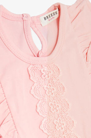 Breeze Kız Bebek Tişört Fırfırlı Nakışlı Güpürlü 6 Ay-2 Yaş, Pembe