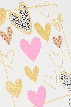 Breeze Kız Çocuk Uzun Kollu Tişört Simli Kalp Baskılı Fırfırlı 1-4 Yaş, Ekru