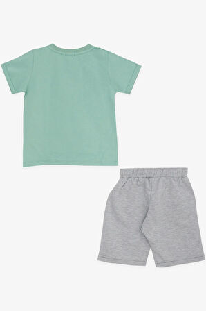 Breeze Girls & Boys Erkek Çocuk Şortlu Takım Mutlu Dinozor Aile Baskılı 1-4 Yaş, Mint Yeşili